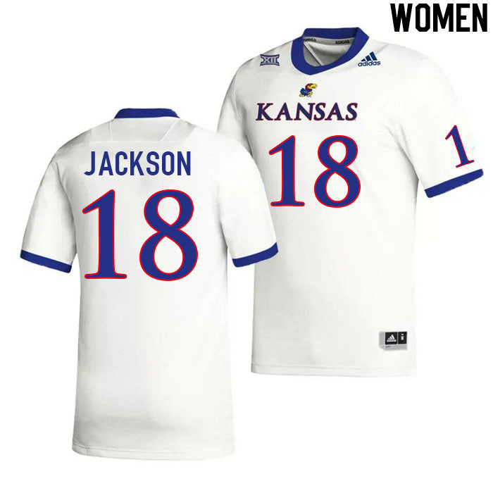 Women #18 Jack Jackson Kansas Jayhawks College Football Jerseys Stitched Sale-White